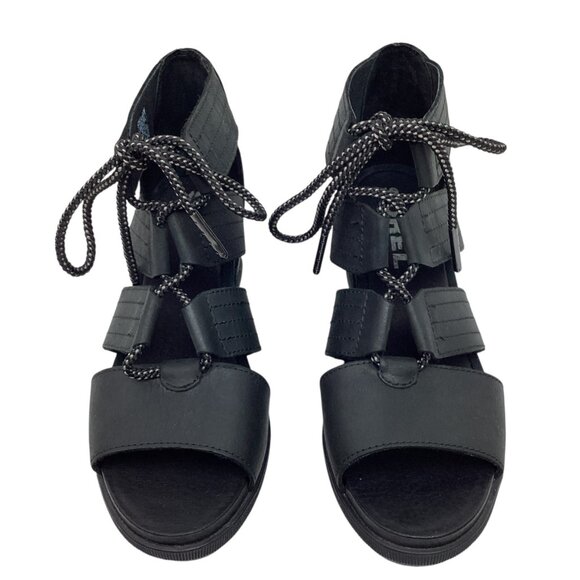 Sorel Joanie Gladiator Wedge Womens 8 Leather Sandals Black Lace-Up NWOT - Picture 3 of 12